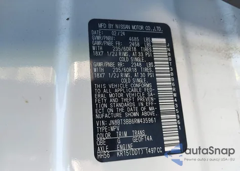 2024 Nissan Rogue Sv Intelligent Awd из США, поврежденный, VIN JN8BT3BB6RW435961